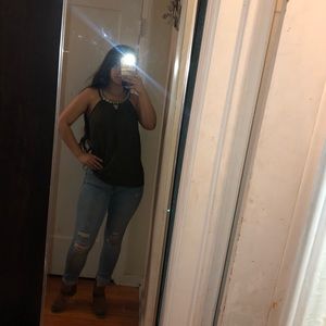 Olive green sleeveless blouse